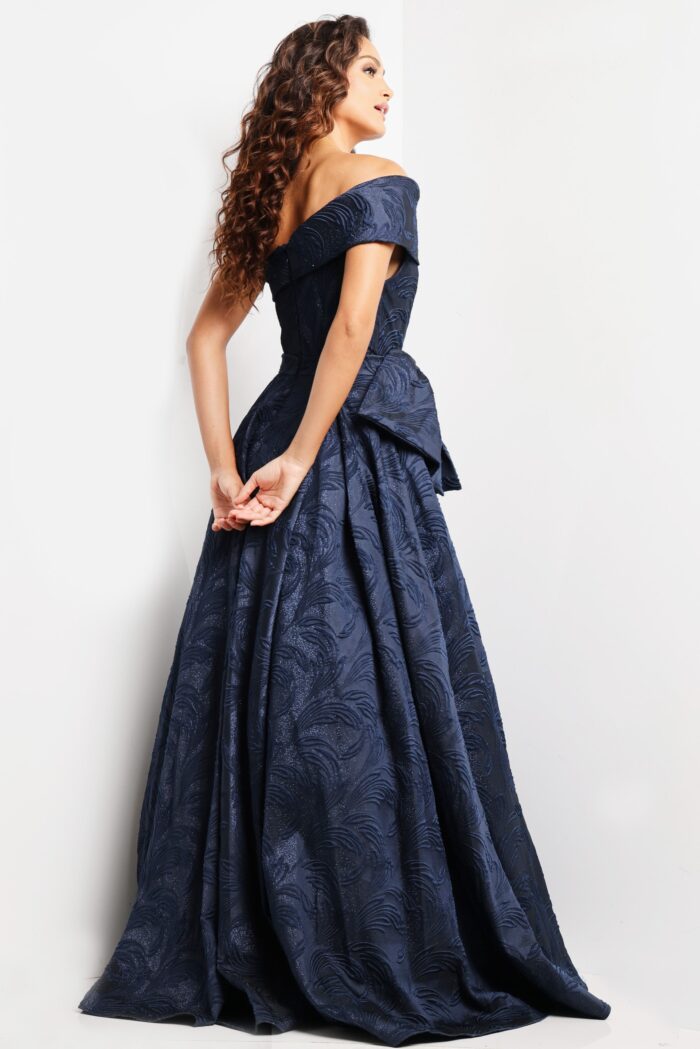 Model wearing Navy One Shoulder A Line Evening Gown 26281