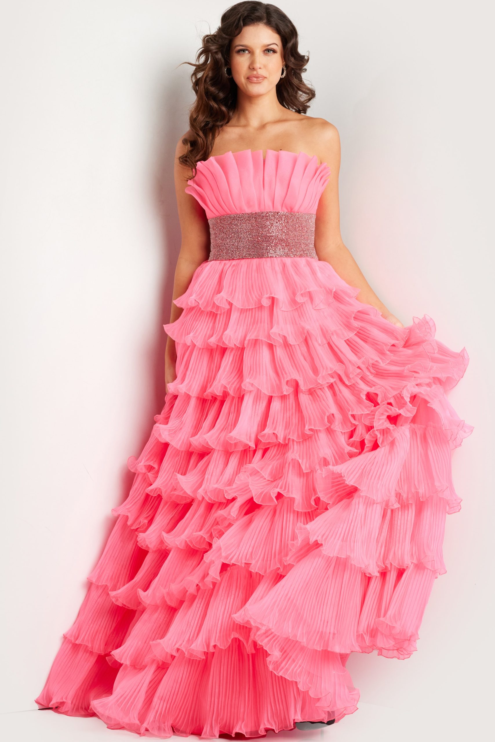 Hot Pink Strapless Ruched Dress 26314