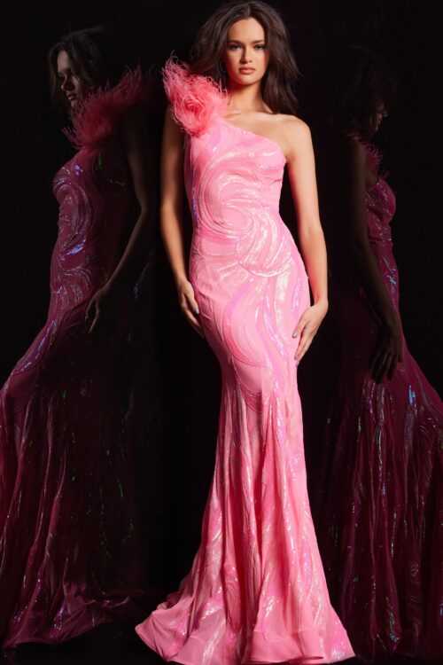 Model wearing Pink Sequin Sheath Dress 32596