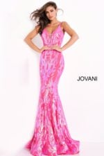 model wearing Jovani 3263 dress in hot pink front view