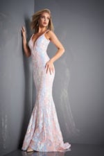 model wearing Jovani 3263 dress in light pink front view