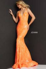 model wearing Jovani 3263 dress in orange front view