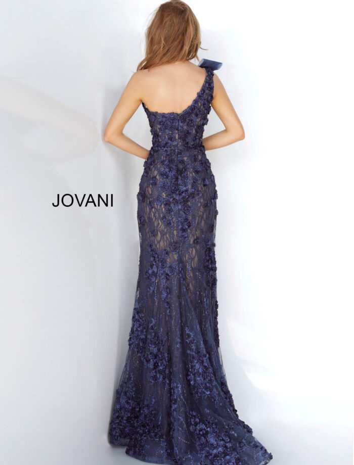 Model wearing Jovani 3375 Embellished One Shoulder Dress