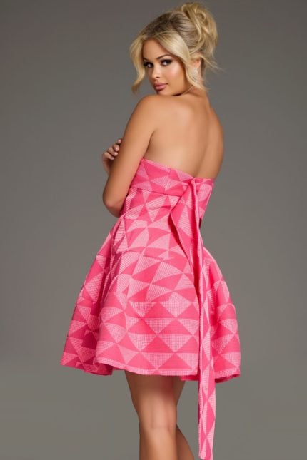 Model wearing Jovani 34404 pink dress back view