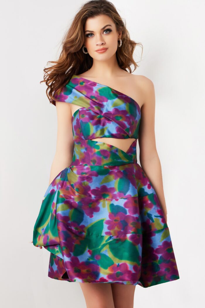 Model wearing Multi Fit and Flare Cut Out Dress 34408