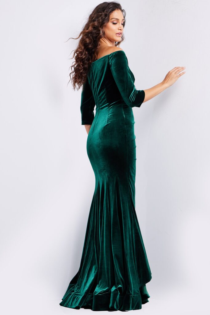 Emerald Three Quarter Sleeve Velvet Dress 36458