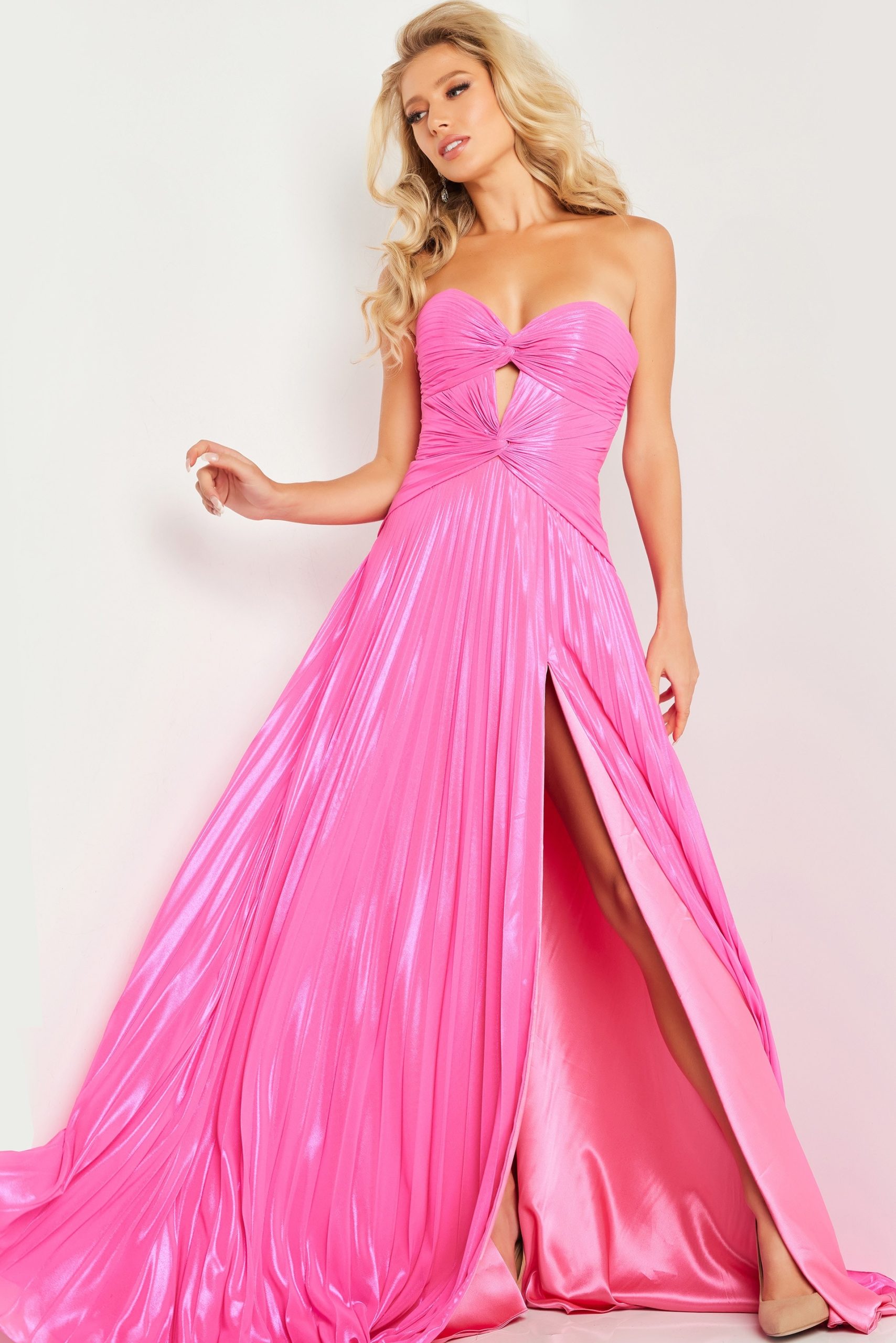 Pink Sweetheart Neckline High Slit Dress 36461