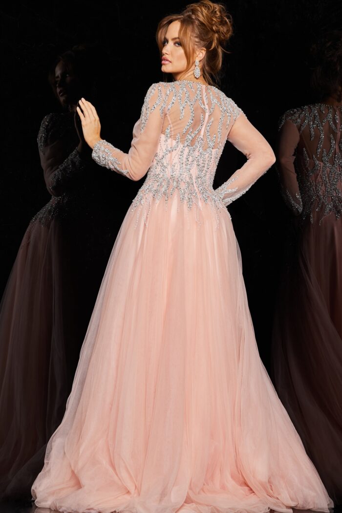 Model wearing Crystal Embellished Blush Ballgown 36533