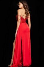 Back view of Jovani 36538 red gown showcasing elegant design.