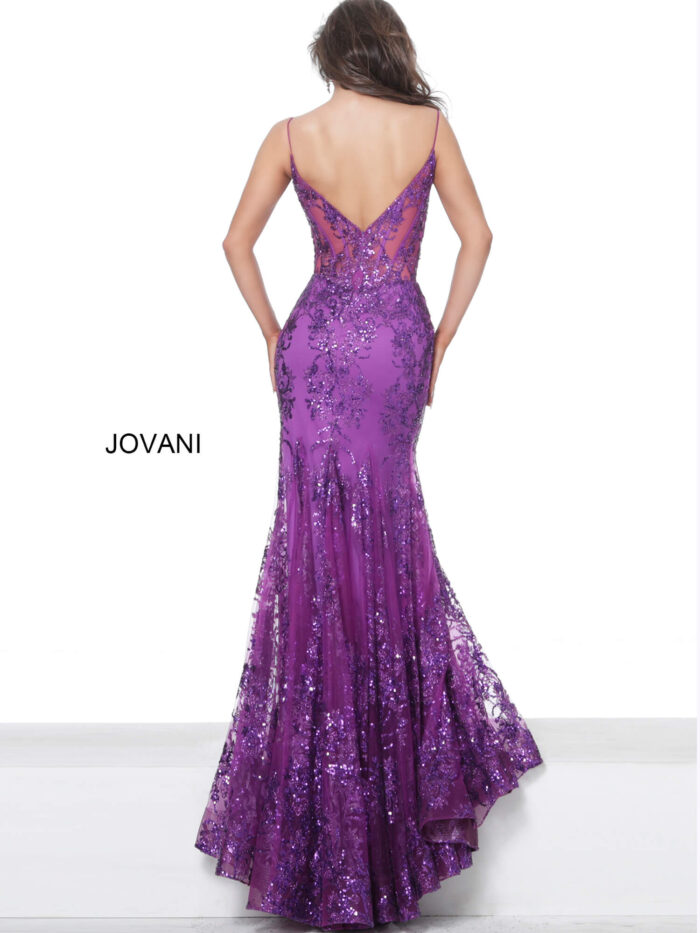 Model wearing Jovani 3675 Mermaid Corset Bodice Dress