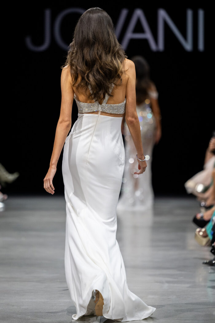 Model wearing White Halter Neck Embellished Dress Style 36857