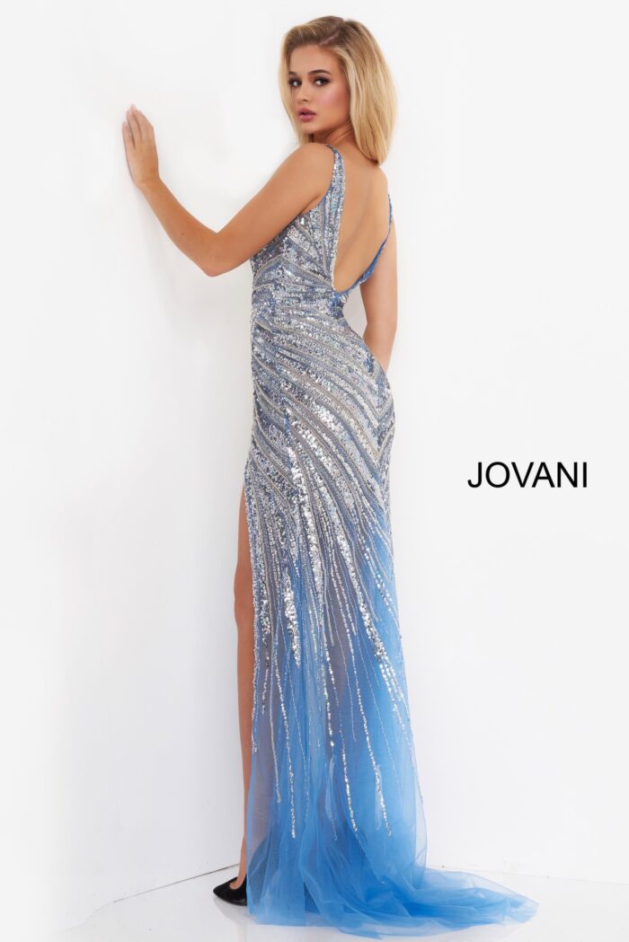 Model wearing Sexy Low V Neck Jovani Prom Dress 3686