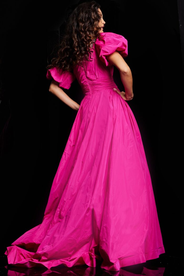 Model wearing Fuchsia One Shoulder A Line Gown 36872