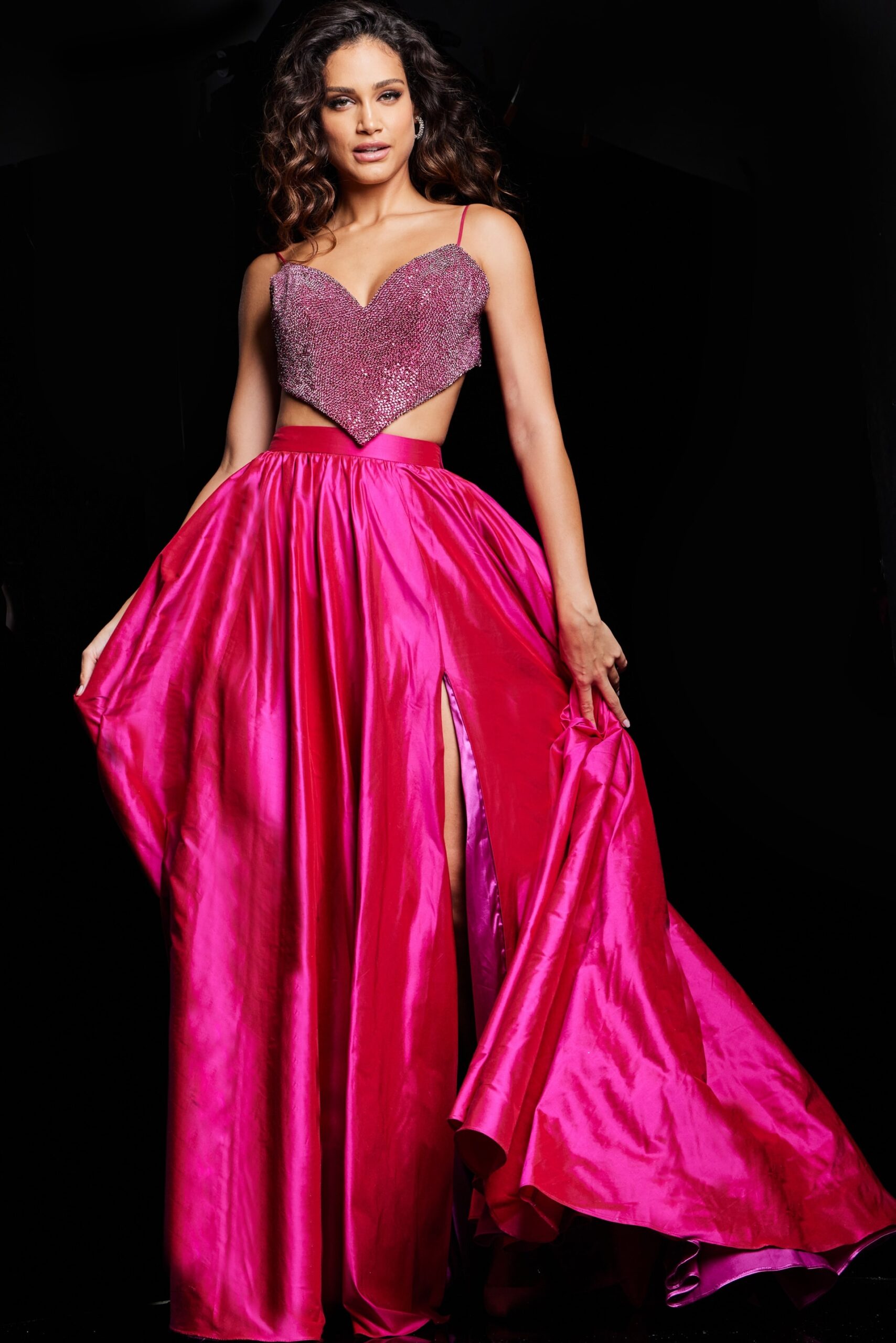 Fuchsia Two Piece A Line Gown 37045