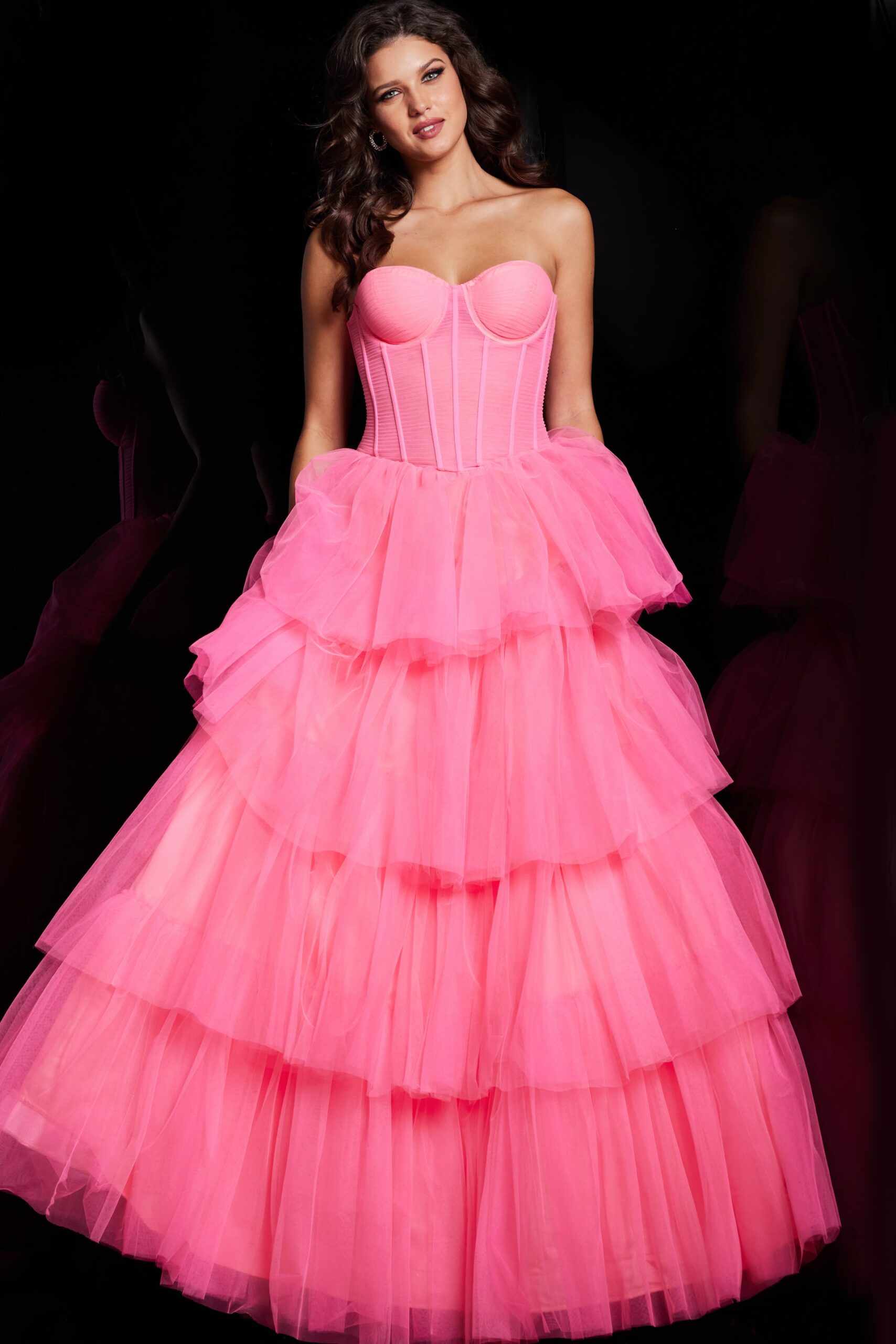 Hot Pink Tulle Corset Bodice Ballgown 37062