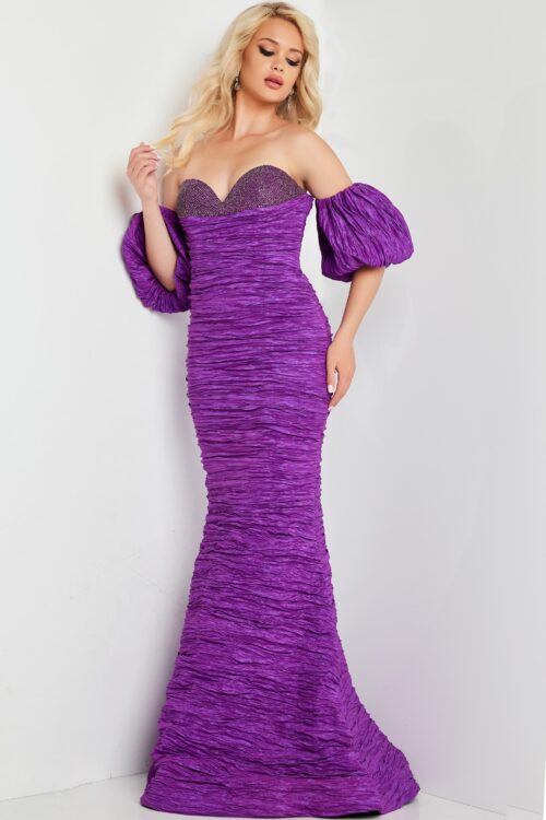 Model wearing Purple Ruched Bodice Sweetheart Neckline Dress 37072