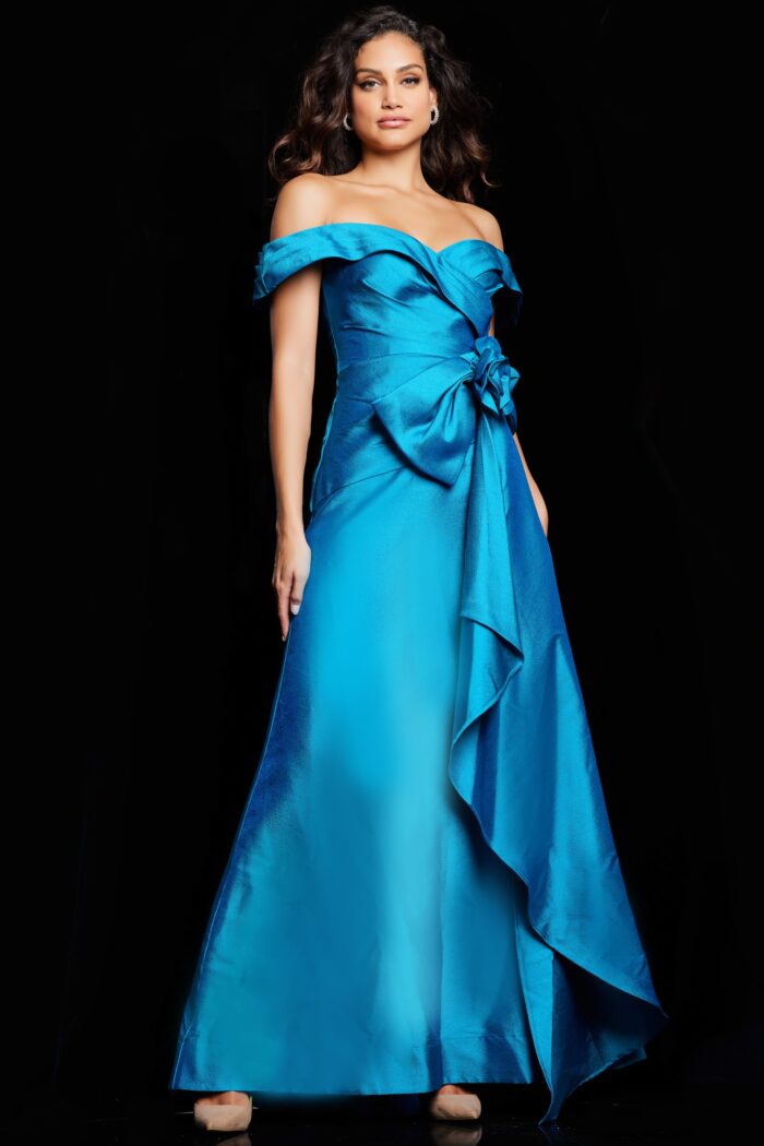 Model wearing Peacock Off the Shoulder Formal Dress 37098