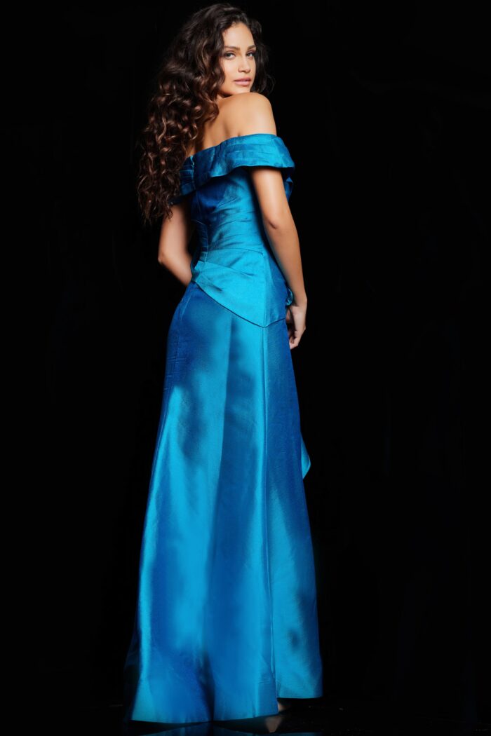 Model wearing Peacock Off the Shoulder Formal Dress 37098