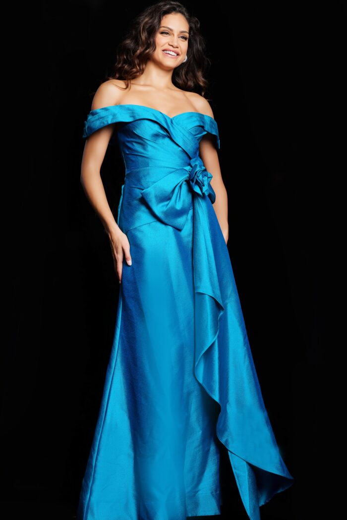 Model wearing Peacock Off the Shoulder Formal Dress 37098