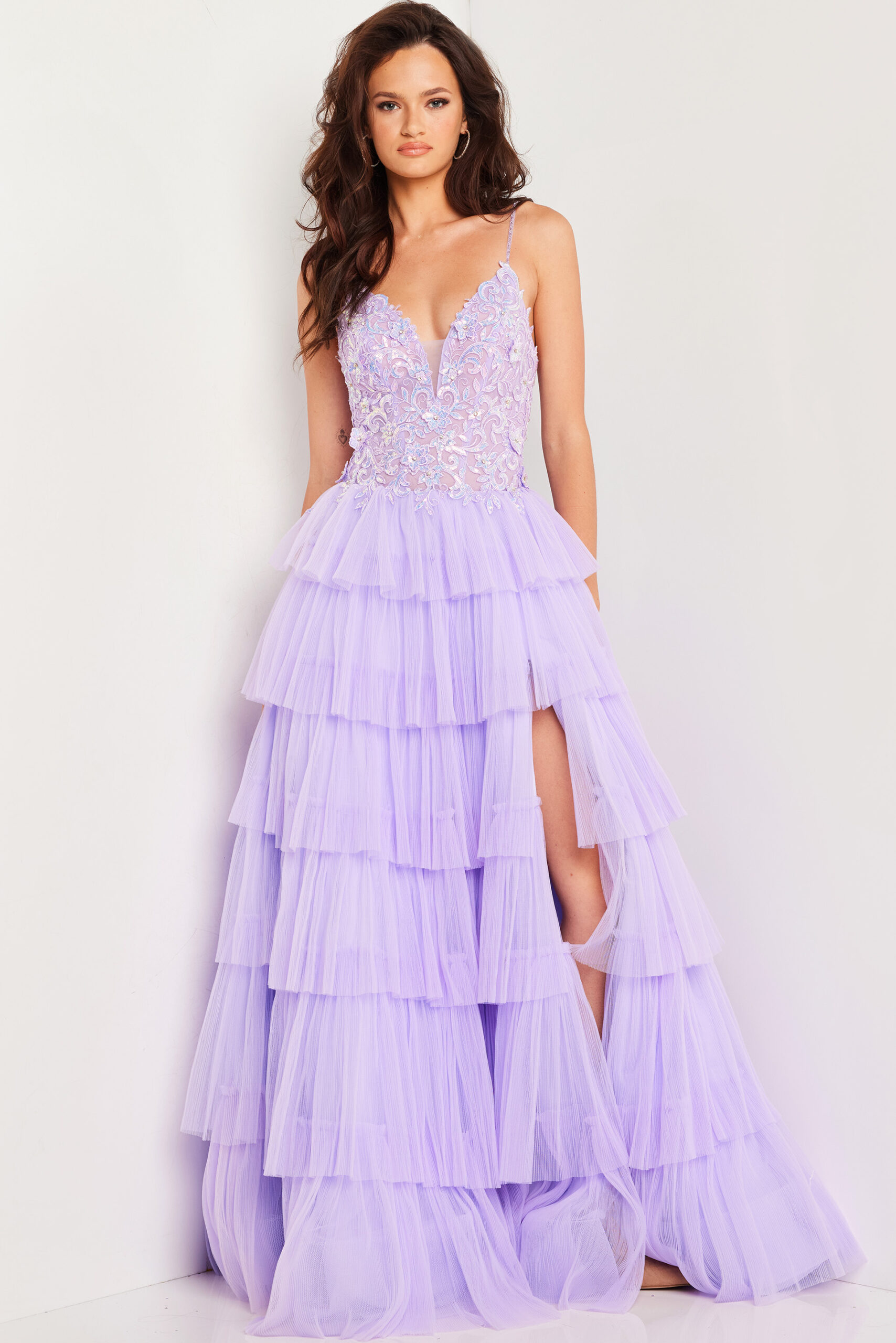 Lilac embroidered Bodice A Line Gown 37190