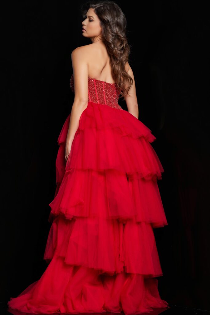 Red Beaded Corset Bodice Ballgown 37210