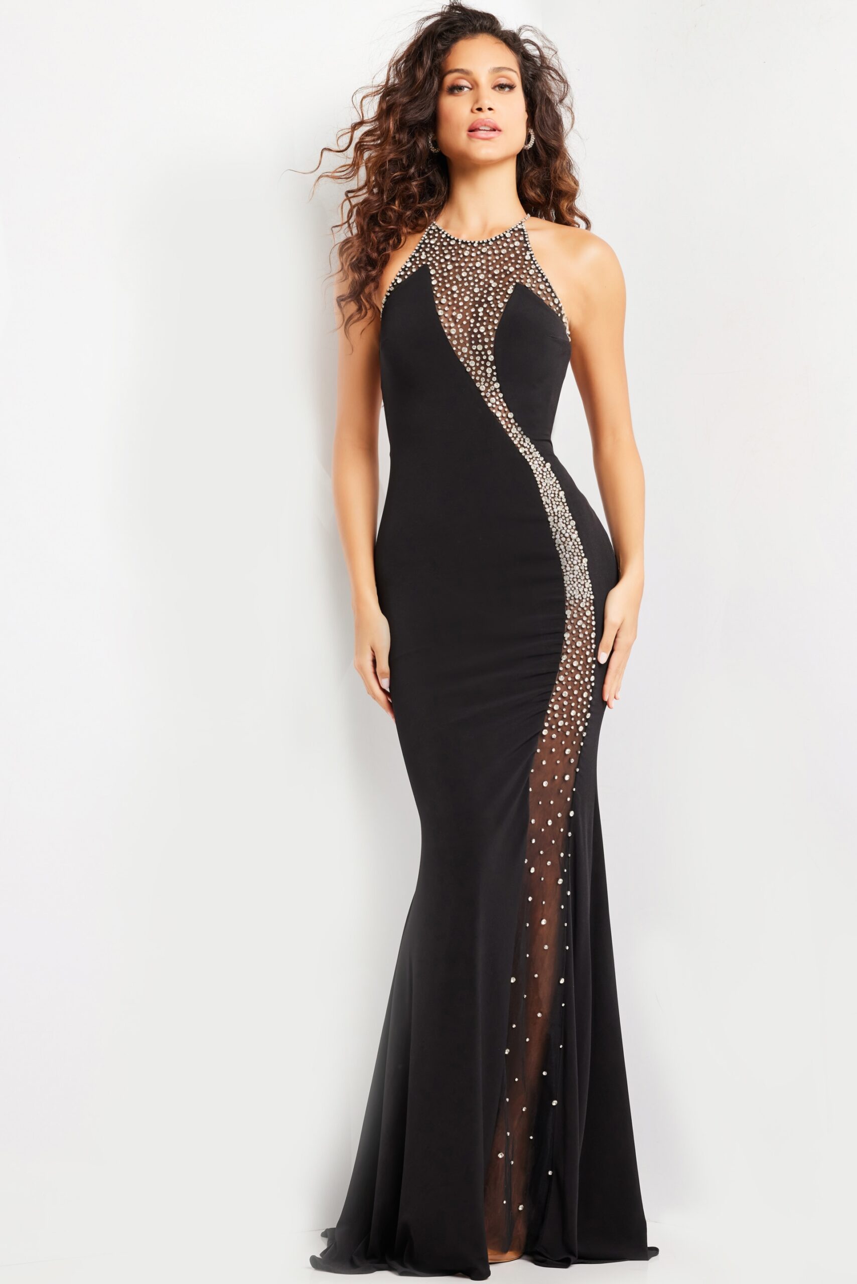 Black Embellished Sleeveless Gown 37215