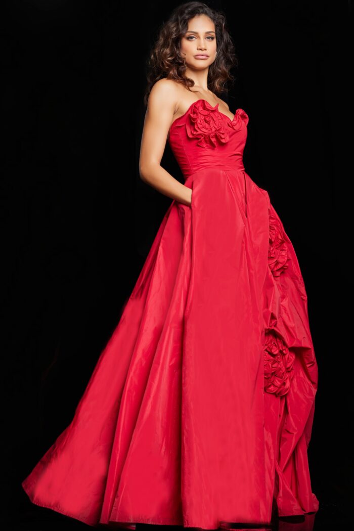Model wearing Fuchsia Strapless Ball Gown 37266