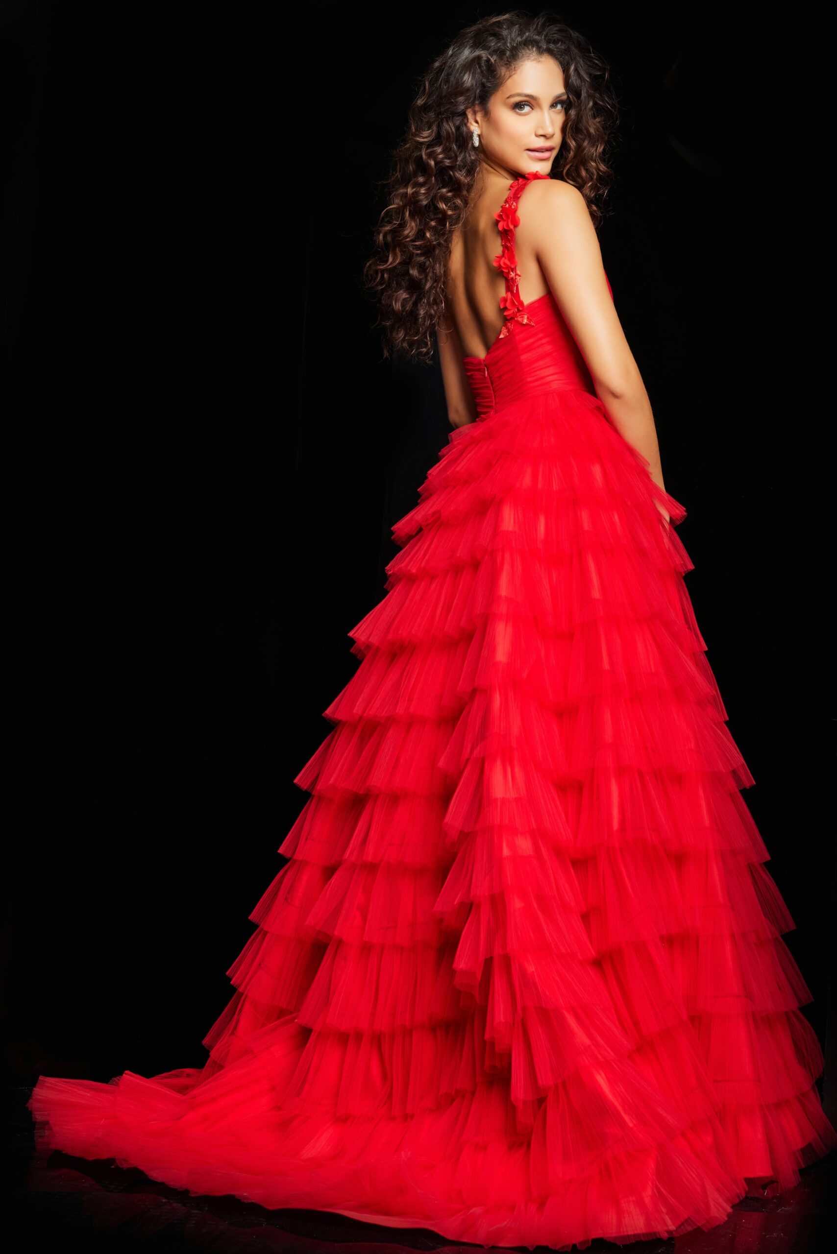 Red Tulle One Shoulder Gown 37274