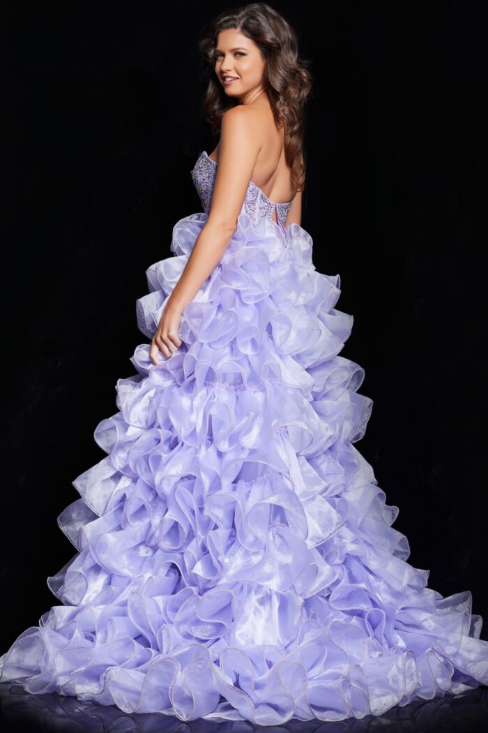 Model wearing Corset Bodice Lilac Prom Dress 37322
