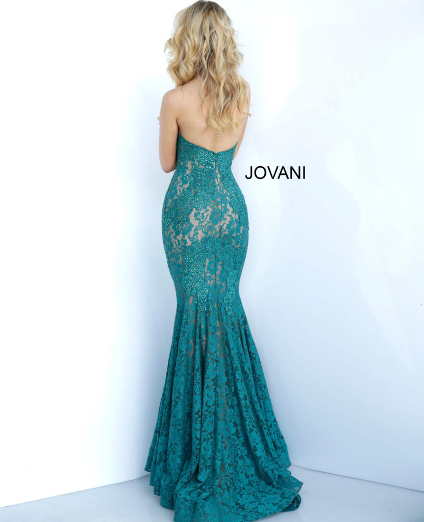 Jovani 37334 Emerald Strapless Fitted Lace Evening Dress