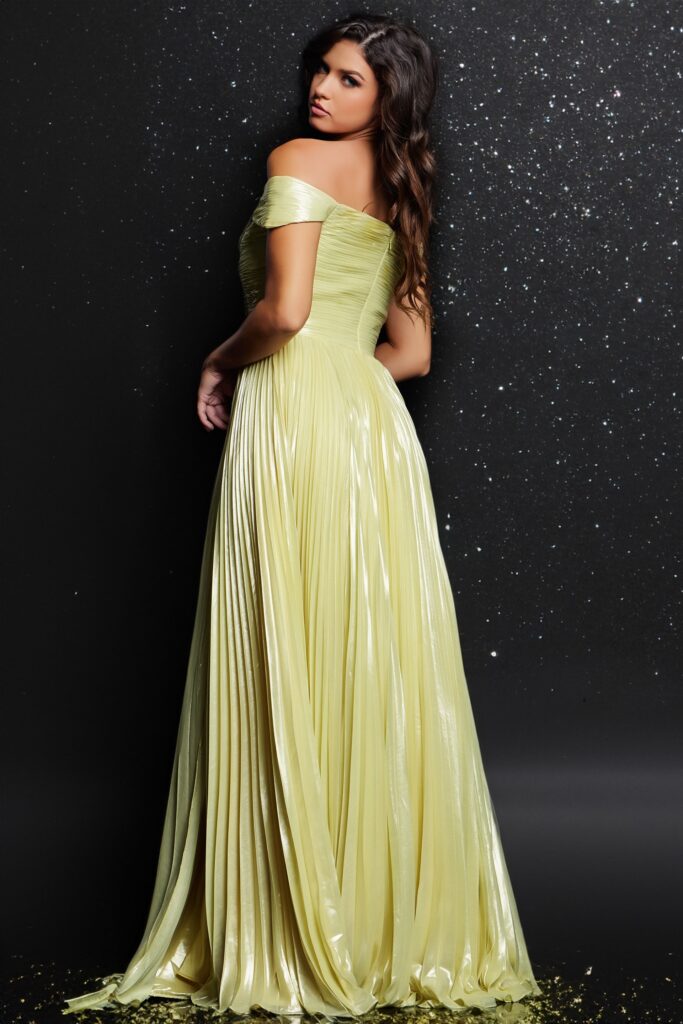 Yellow Off The shoulder Pleated Dress 37389