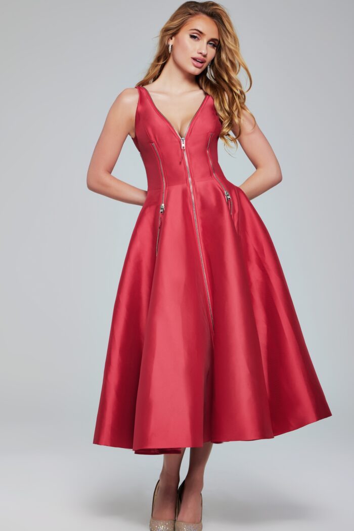 Model wearing Zippered Fit & Flare Dress 37393