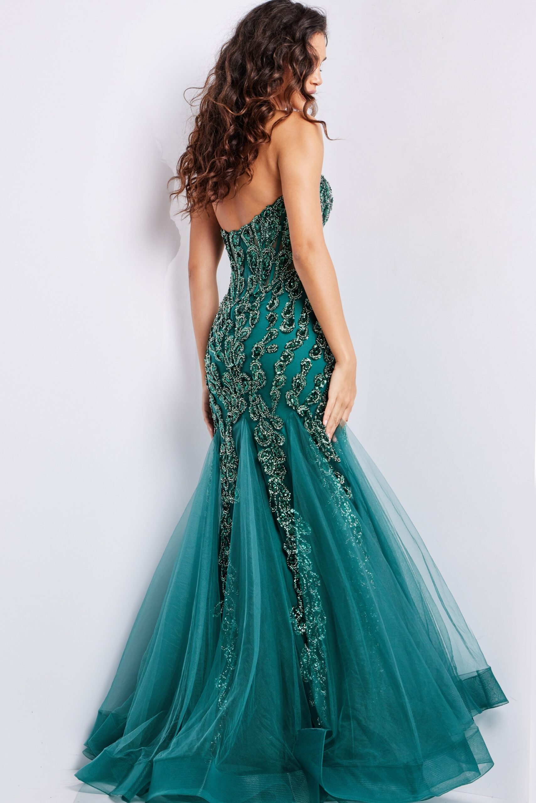 Emerald Sequin Embellished Gown 37412