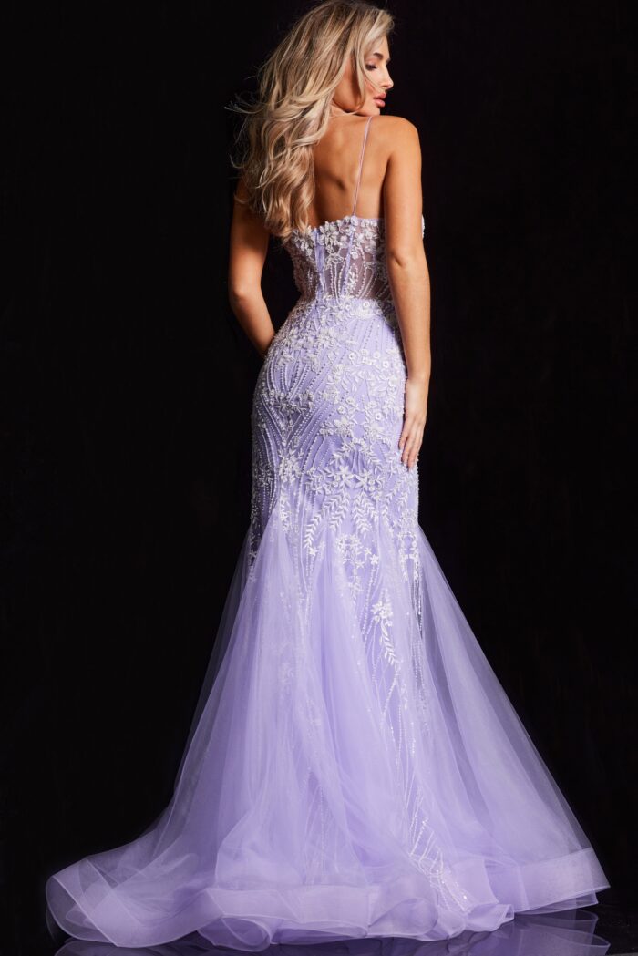 Model wearing Lilac V Neckline Mermaid Gown 37414
