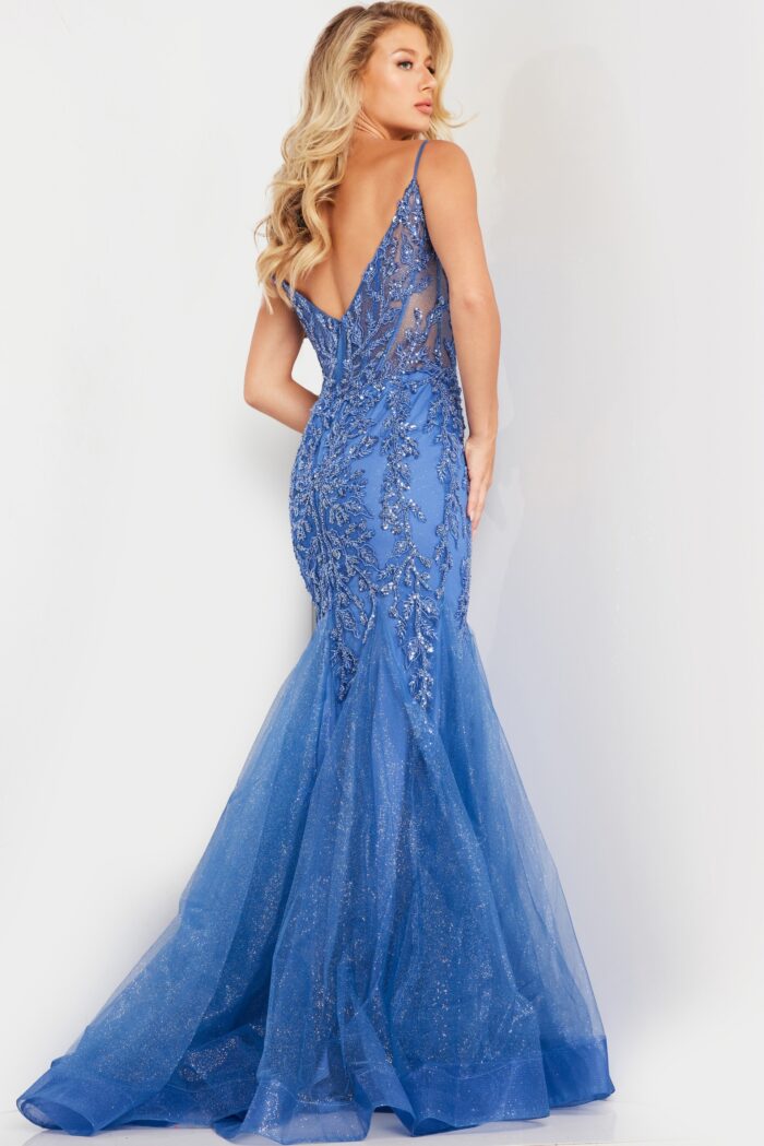 Model wearing Blue Mermaid Embellished Dress 37416