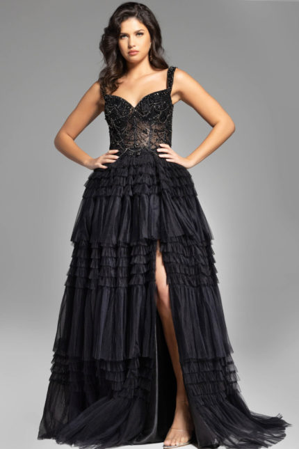 corset bodice with embellishments and tiered skirt prom ball gown 37438