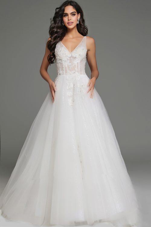 v neck floral wedding dress 37468