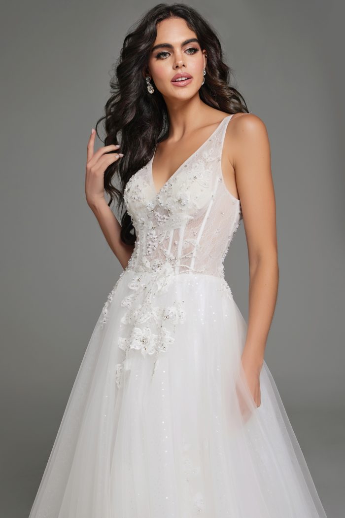 v neck tulle wedding gown 37468