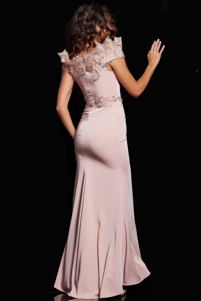 Model wearing Blush Embellished Bodice High Slit Dress 37572