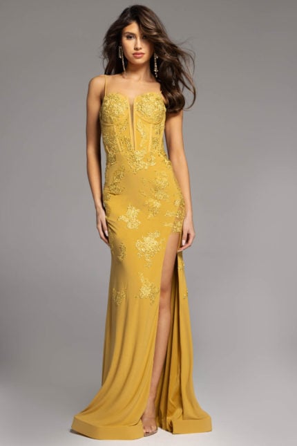 high slit dress with floral applique 37624