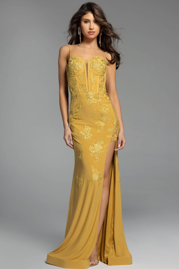 high slit yellow dress 37624