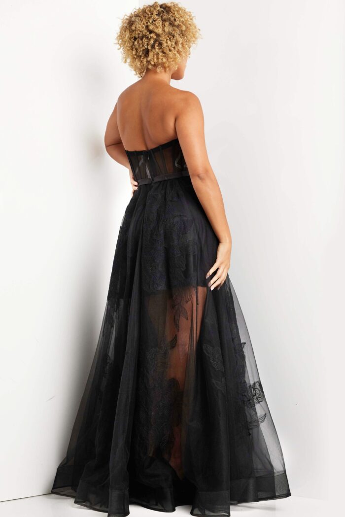 Model wearing Black Corset Bodice Tulle Dress 37646
