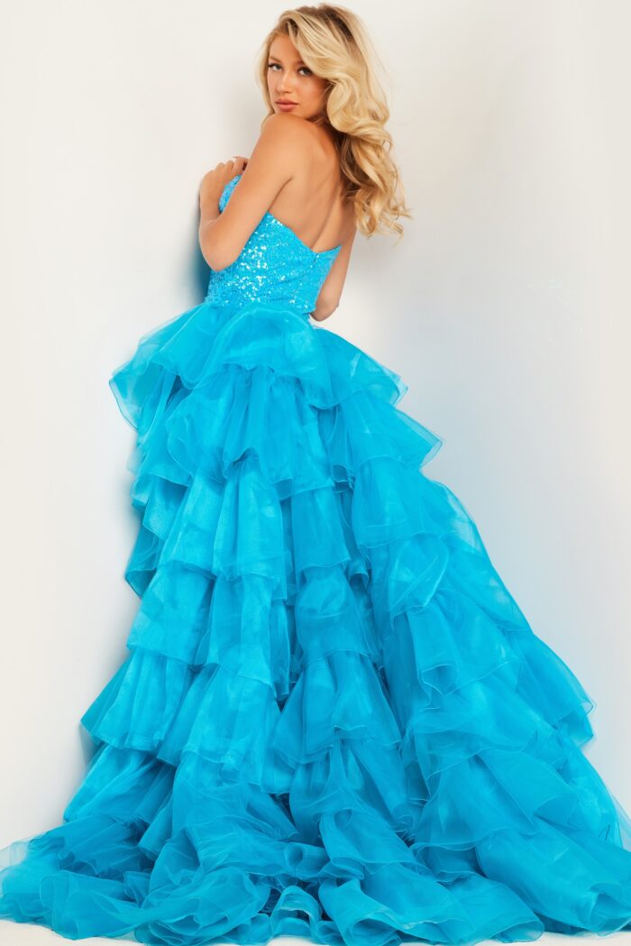 Model wearing Ocean Blue Sequin One Shoulder Dress 37689
