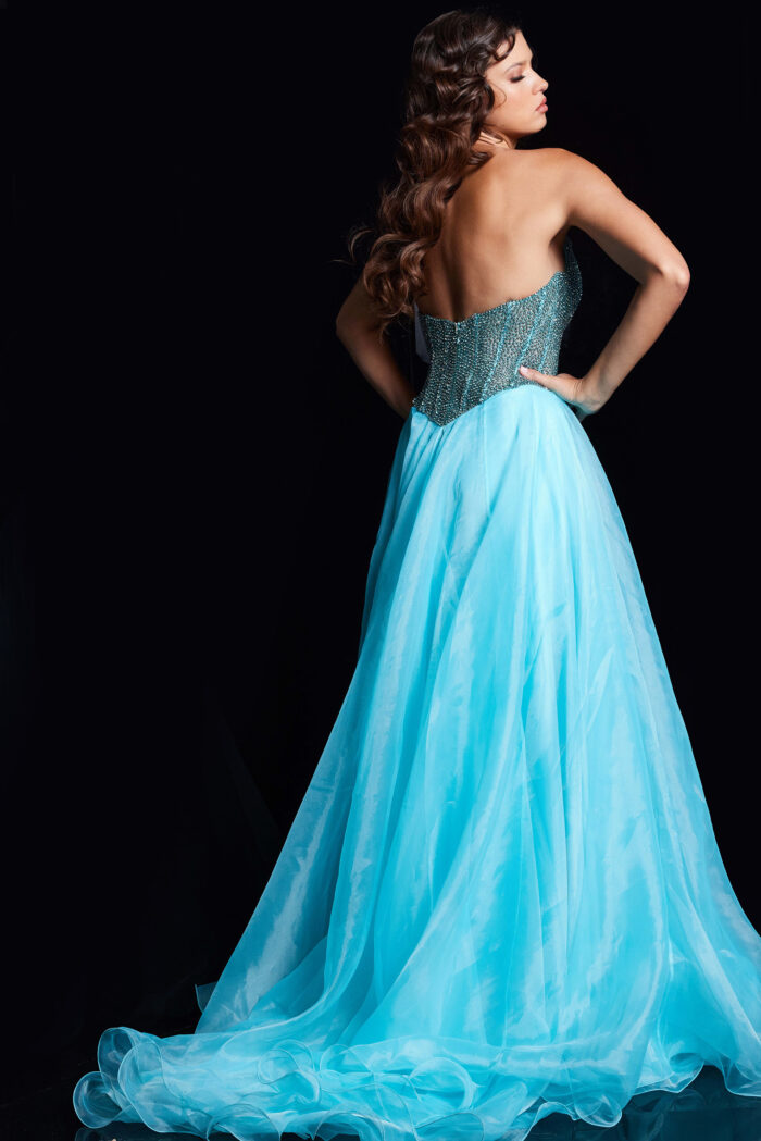 Model wearing Mint Embellished Bodice A Line Gown 38179