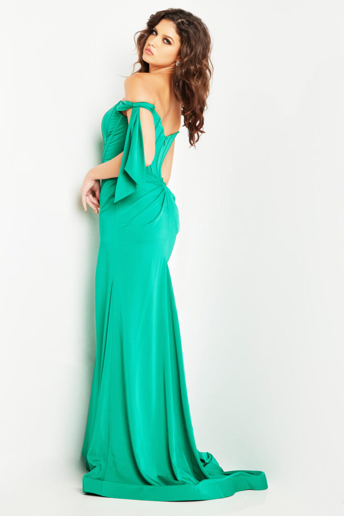Model wearing Green Off the Shoulder Sweetheart Neck Dress 38197
