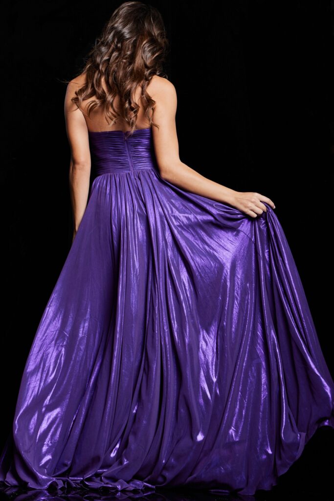 Purple Pleated Bodice Strapless Gown 38280