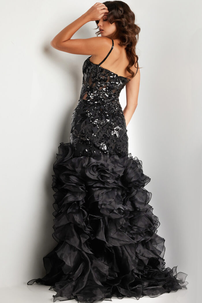 Model wearing Black Embellished Mermaid Dress 38358