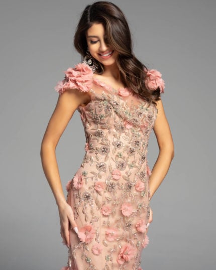 sheer back floral pink dress 38746