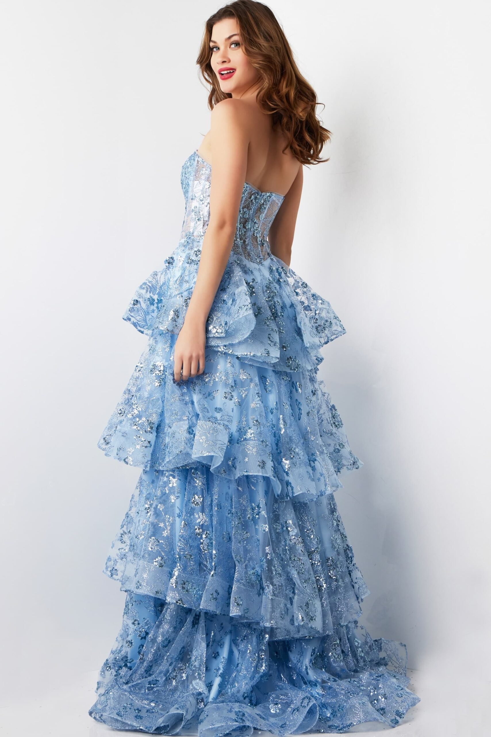Light Blue Corset Bodice Embroidered Gown 38528