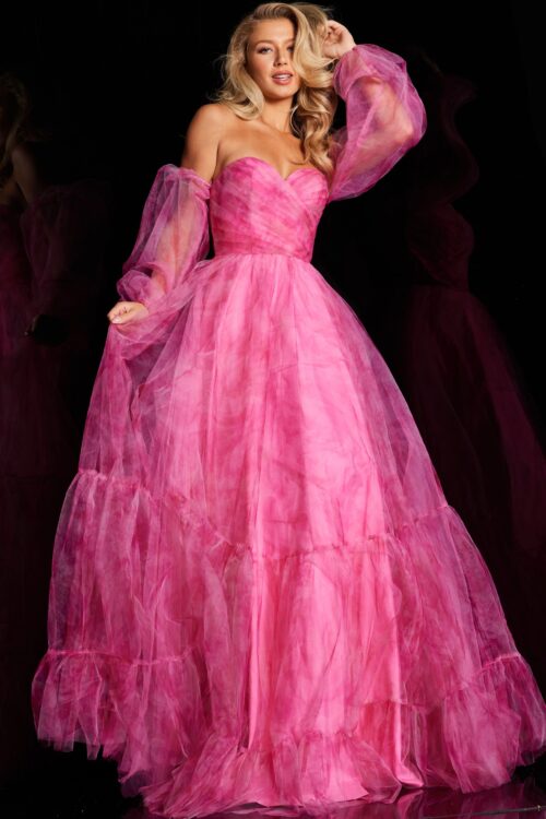 Model wearing Fuchsia Ruched Sweetheart Neckline Dress 38605